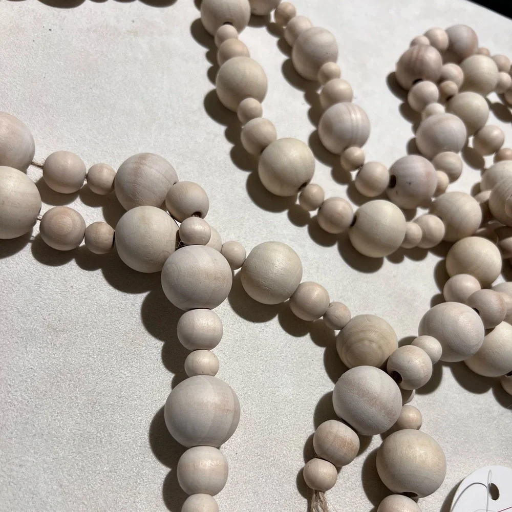 Crate and Barrel - Set of 2 Natural Wood Bead Garland 12 ft NWT (6ft each)